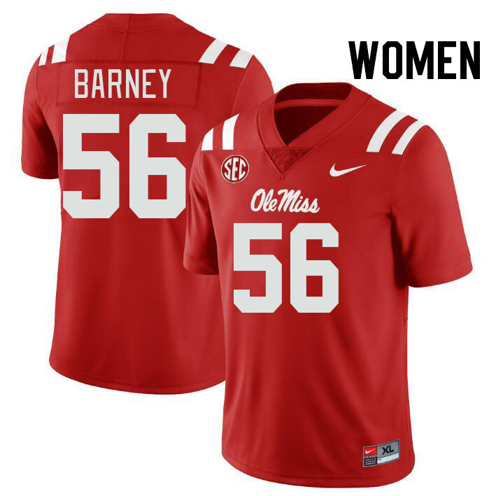 Women #56 CJ Barney Ole Miss Rebels College Football Jerseys Stitched-Red